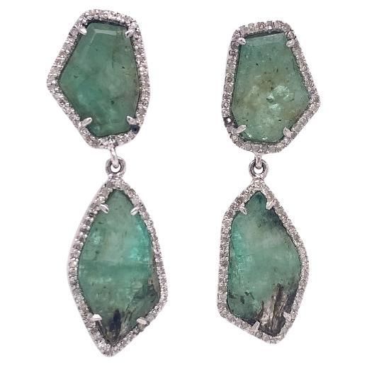 Lucea New York Slice Emerald & Diamond Drop Earrings For Sale