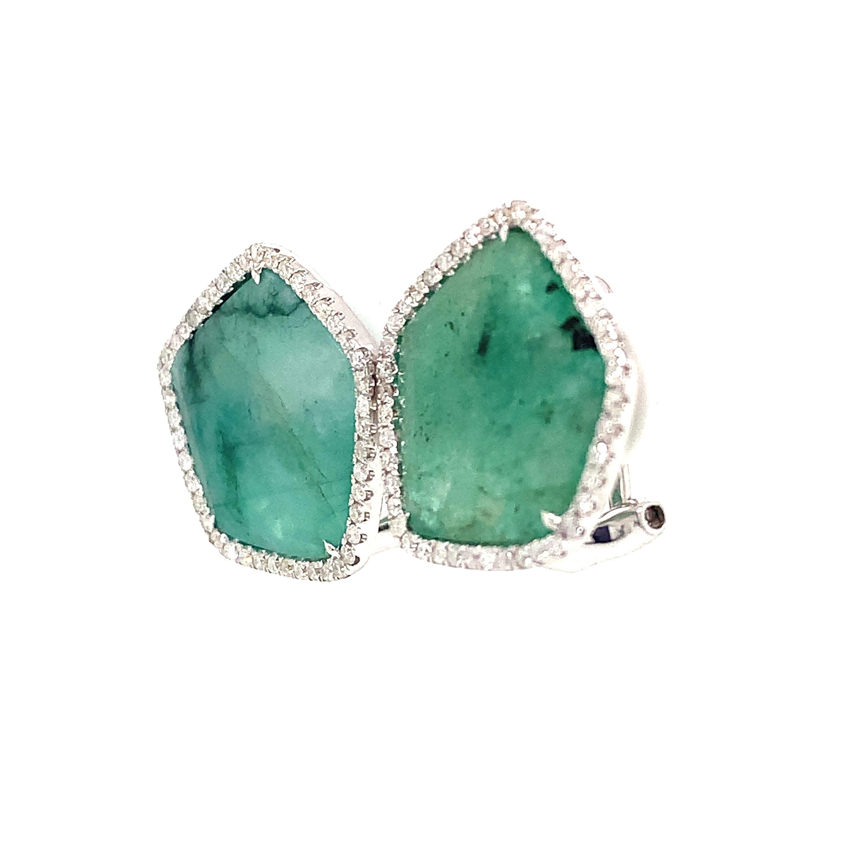 Mixed Cut Lucea New York Slice Emerald & Diamond Earrings For Sale
