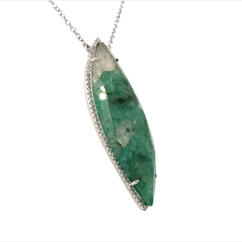 Contemporary Lucea New York  Slice Emerald & Diamond Pendant Necklace For Sale