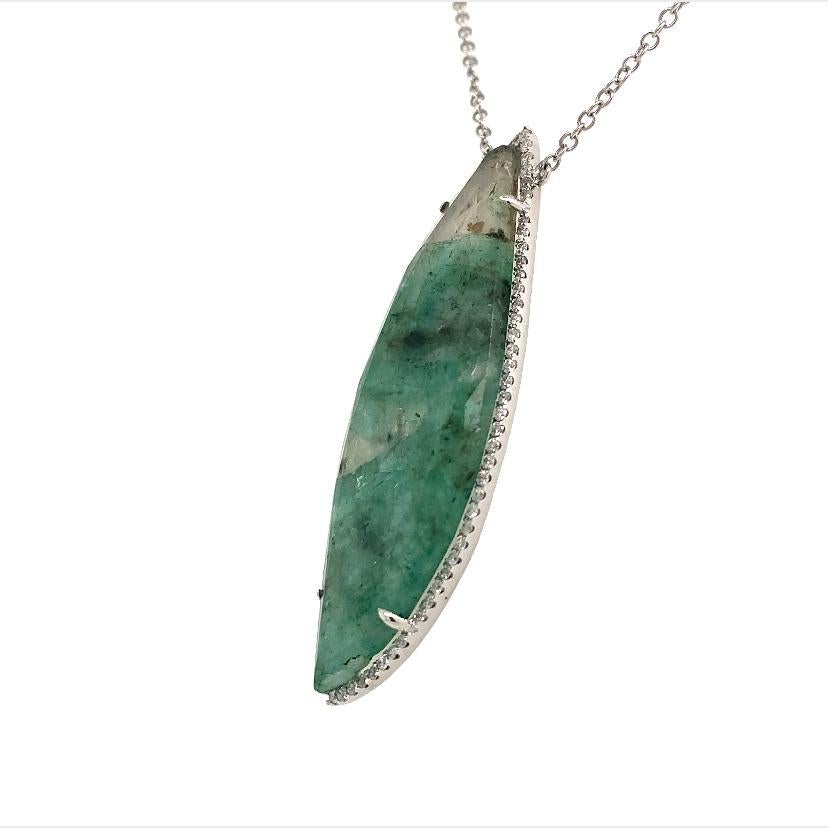 Mixed Cut Lucea New York  Slice Emerald & Diamond Pendant Necklace For Sale