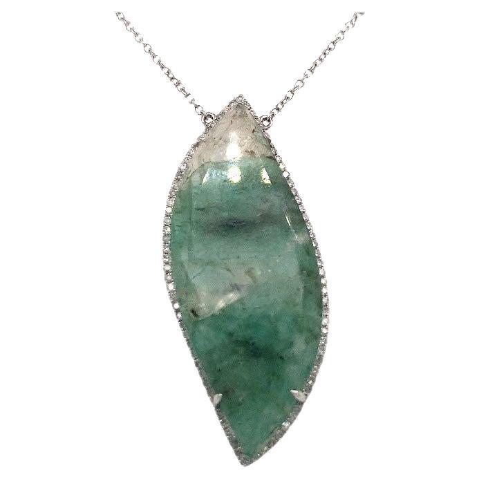 Lucea New York  Slice Emerald & Diamond Pendant Necklace For Sale