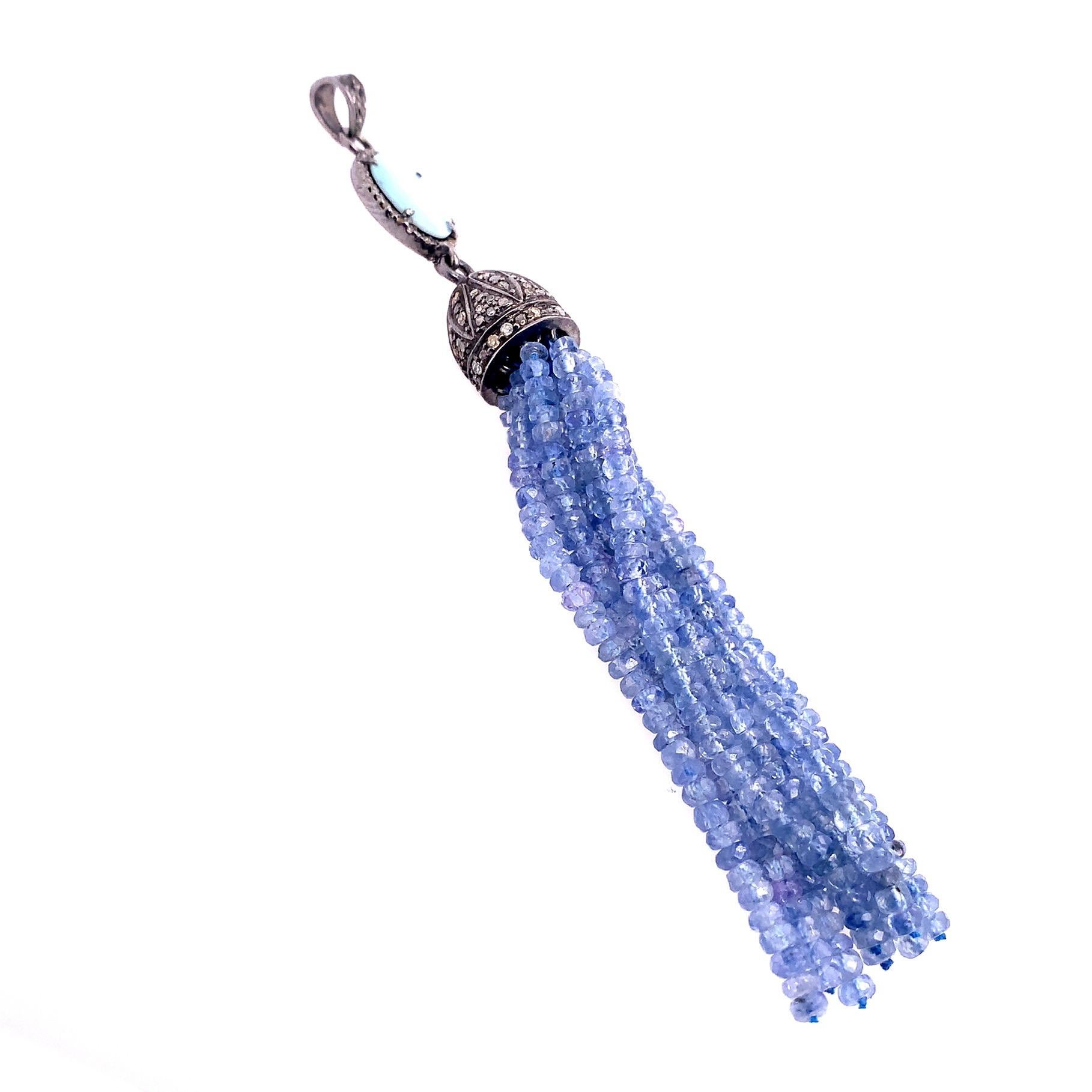 Contemporary Lucea New York Slice Opal and Tanzanite Tassel Pendant For Sale