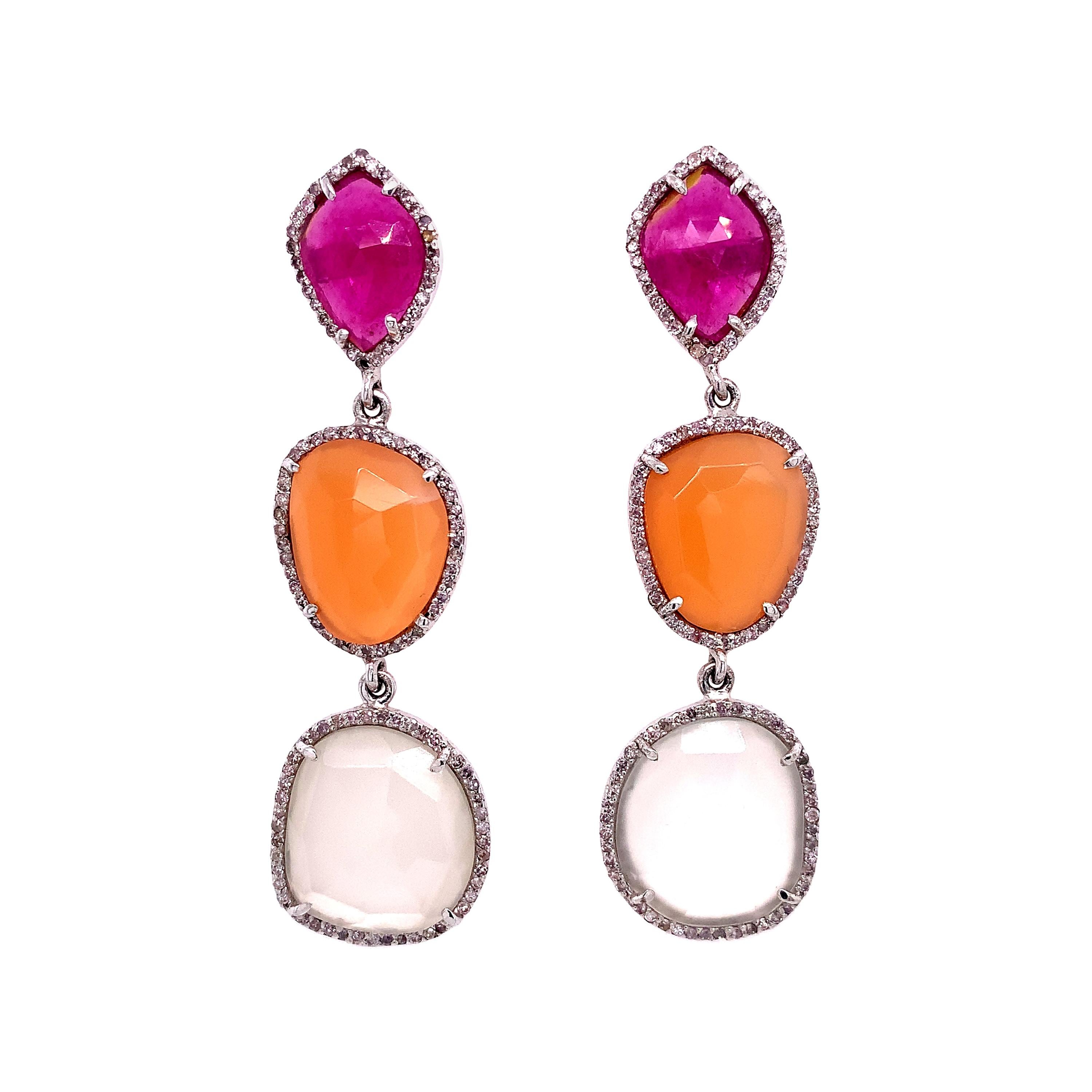 Lucea New York Slice Ruby and Moonstone Dangle Earrings For Sale