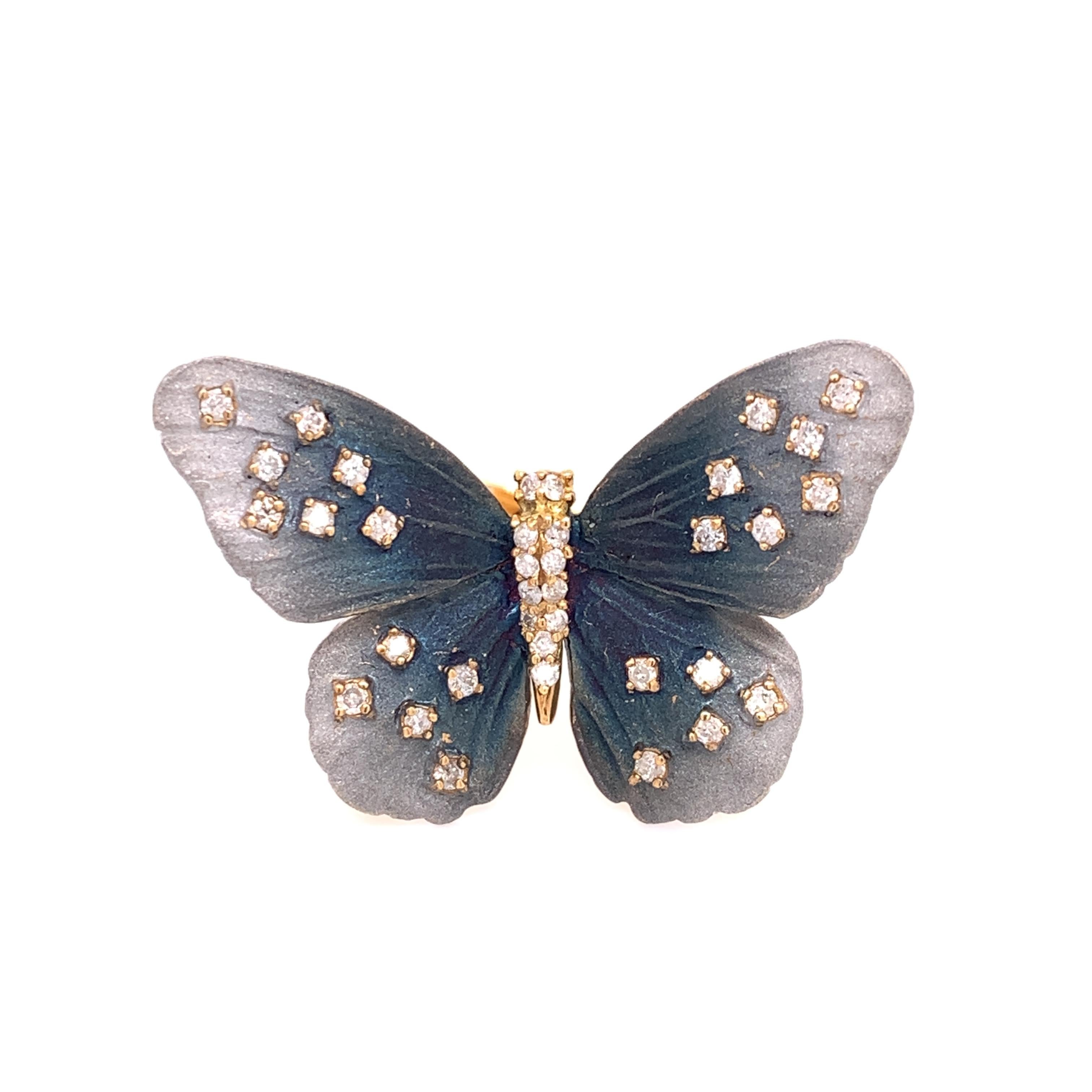 Lucea New York, Diamant-Schmetterlingsring aus grauem Rhodium mit Diamantbesatz (Rundschliff)