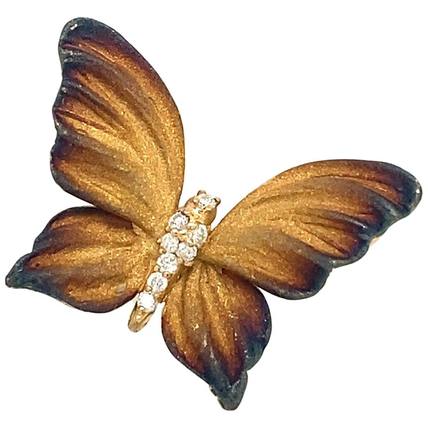 Lucea New York, Diamant-Schmetterlingsanhänger aus geschliffenem Rhodium mit Diamant