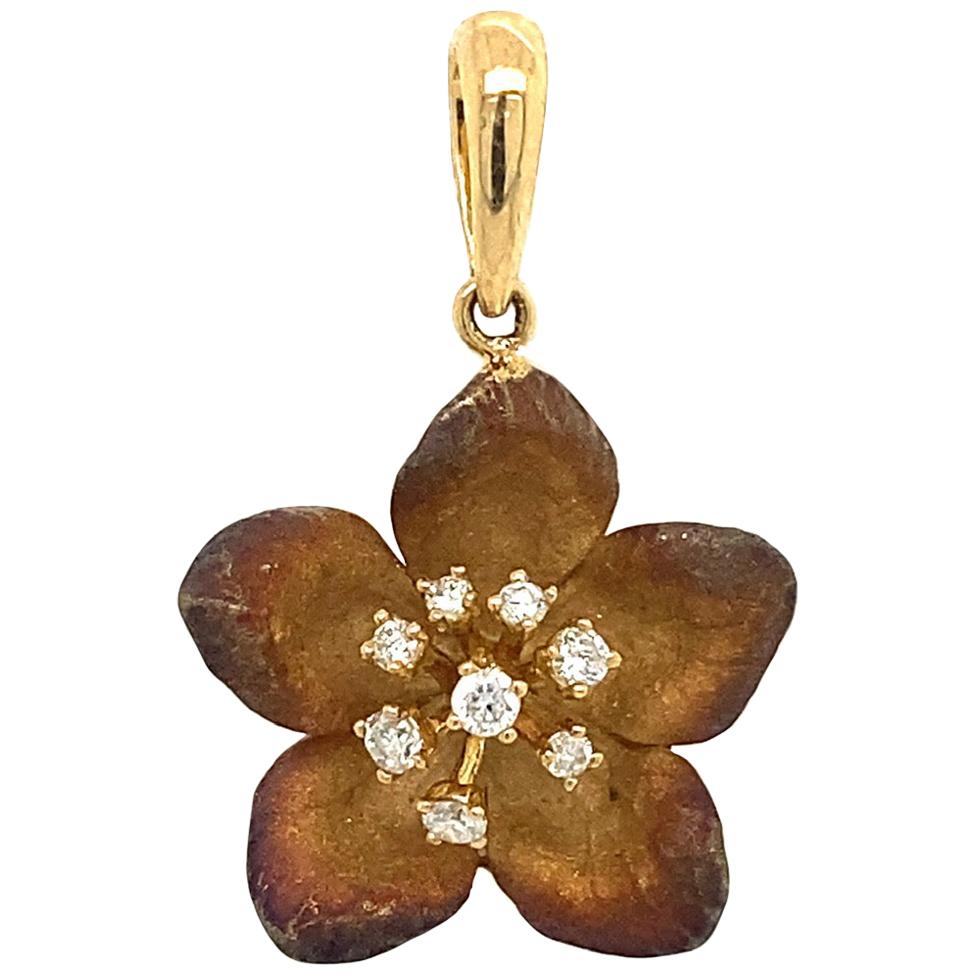Lucea New York Tainted Rhodium with Diamond Flower Pendant For Sale