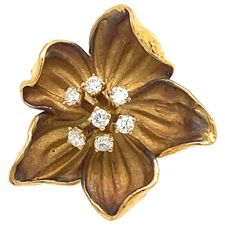 Lucea New York, Diamant-Blumenanhänger aus geschliffenem Rhodium mit Diamant