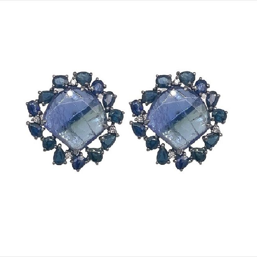 Contemporary Lucea New York Tanzanite and Blue Sapphire Earrings For Sale