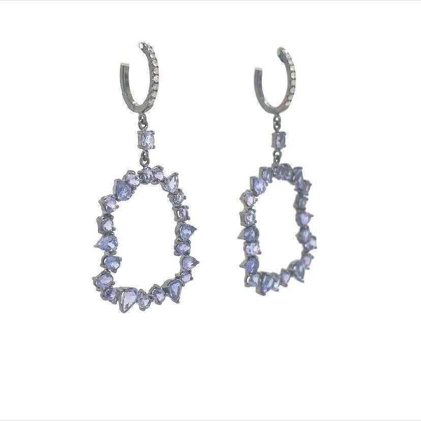 Mixed Cut Lucea New York Tanzanite and Diamond Earrings For Sale
