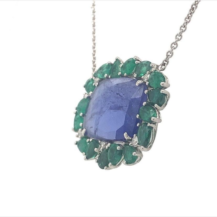 Contemporary Lucea New York Tanzanite, Emerald and Diamond Pendant For Sale