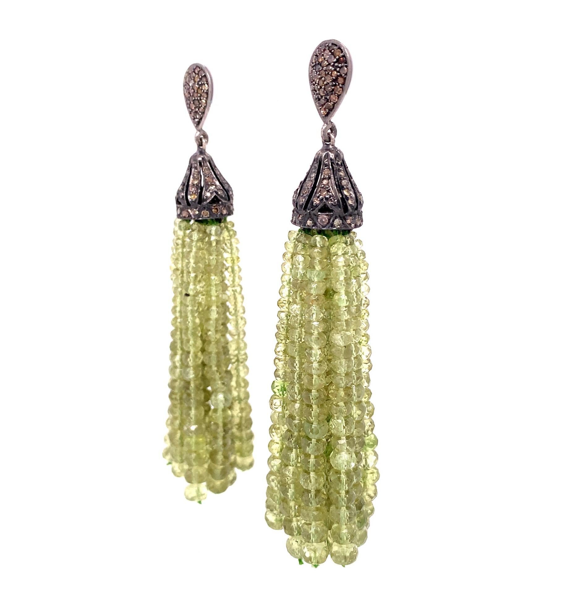 Contemporary Lucea New York Tassel Peridot Beads Earring For Sale