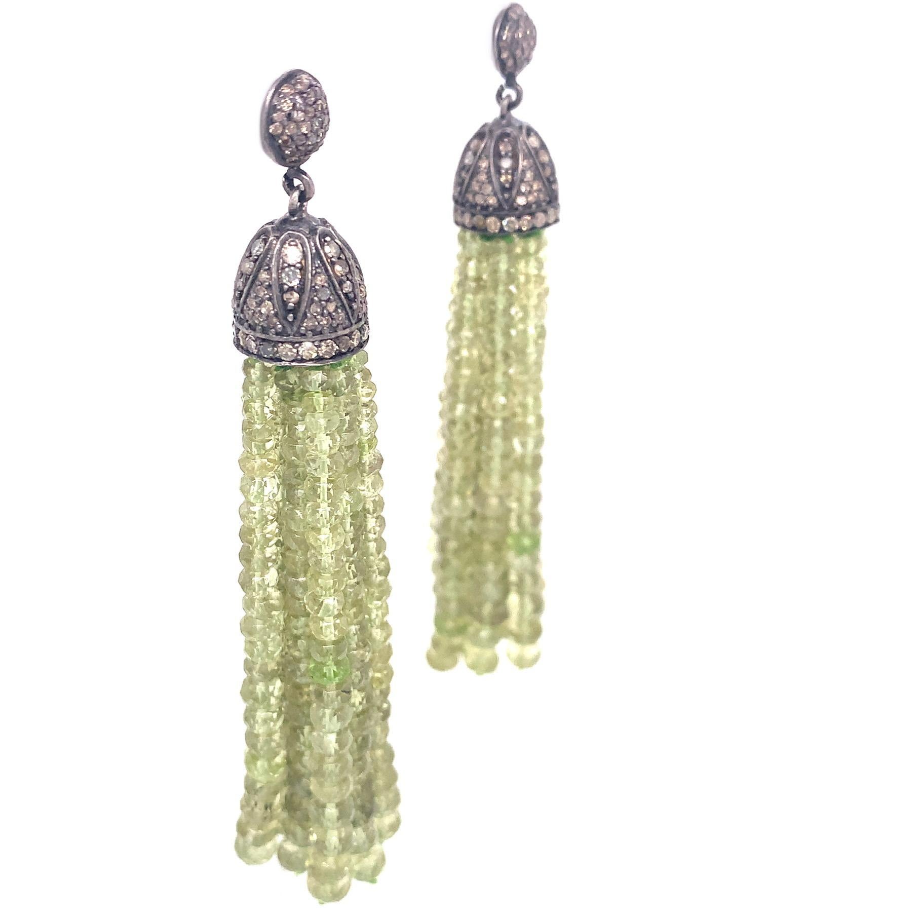Contemporary Lucea New York Tassel Peridot Beads Earrings For Sale