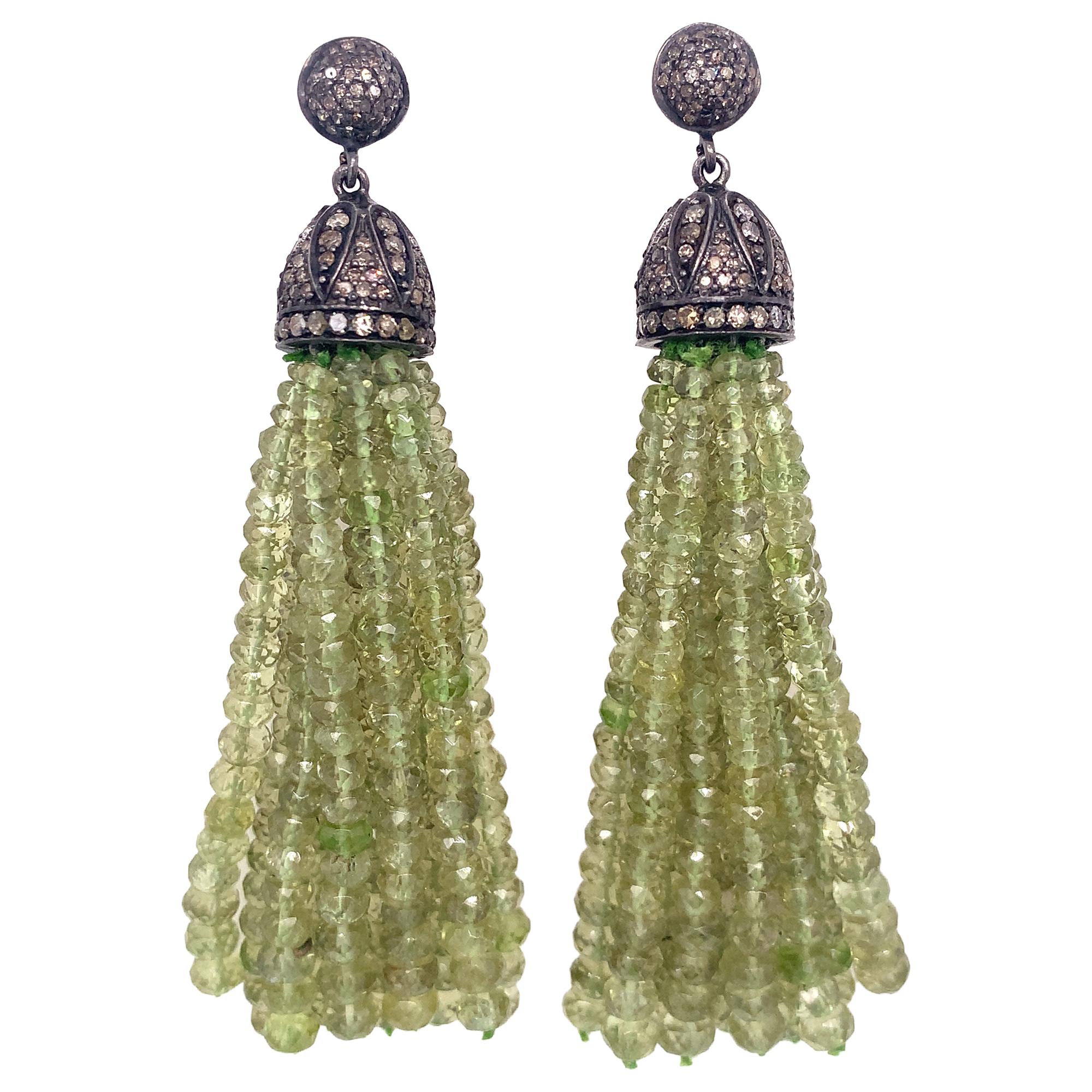 Lucea New York Tassel Peridot Beads Earrings For Sale