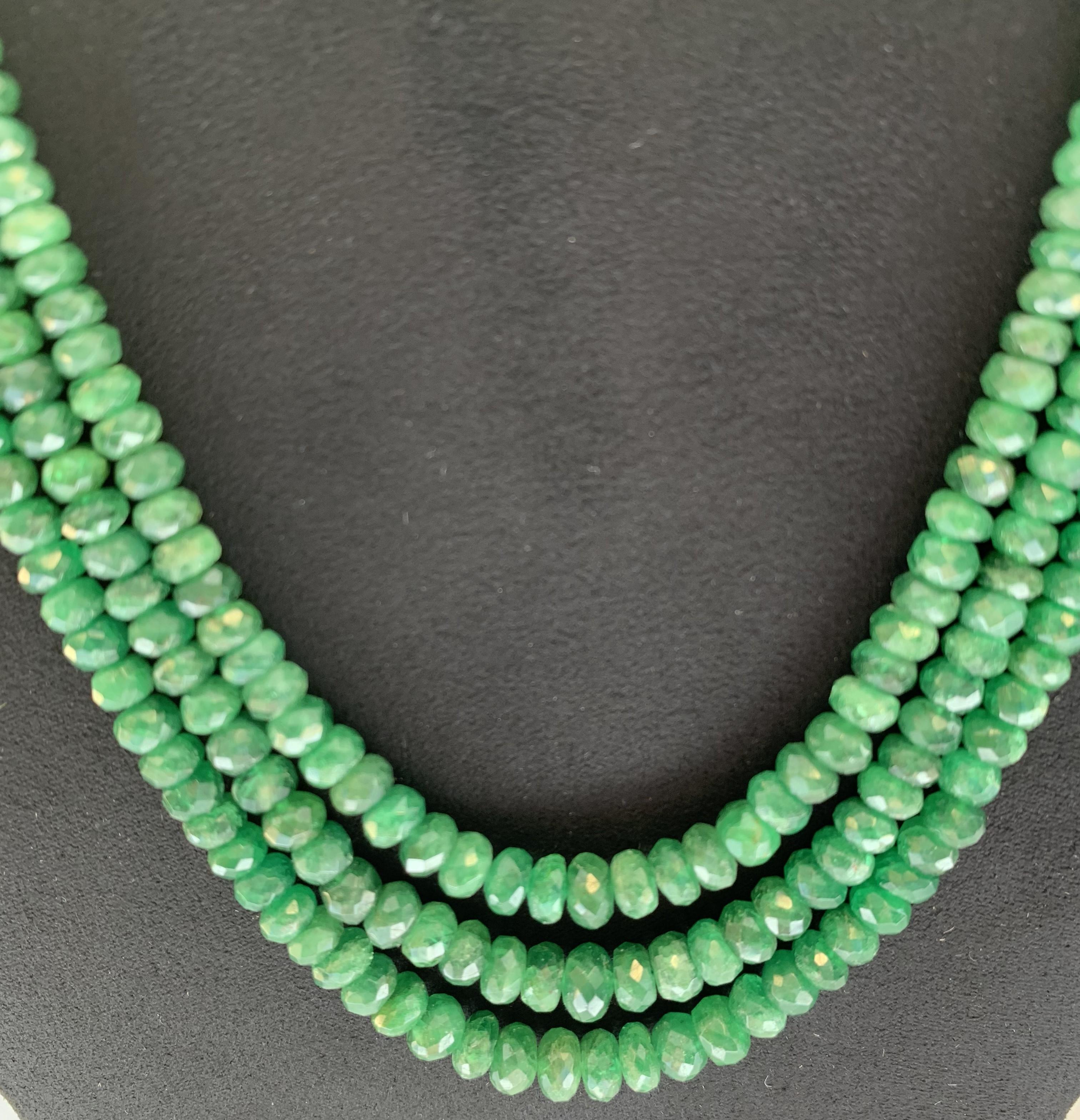 Life in color Collection

Bright Green Tsavorite beaded totaling 272.12ct featuring as a triple lines string long necklace. The length can be adjustable from the basic 22 inches.

Tsavorite: 272.12ct total weight.
