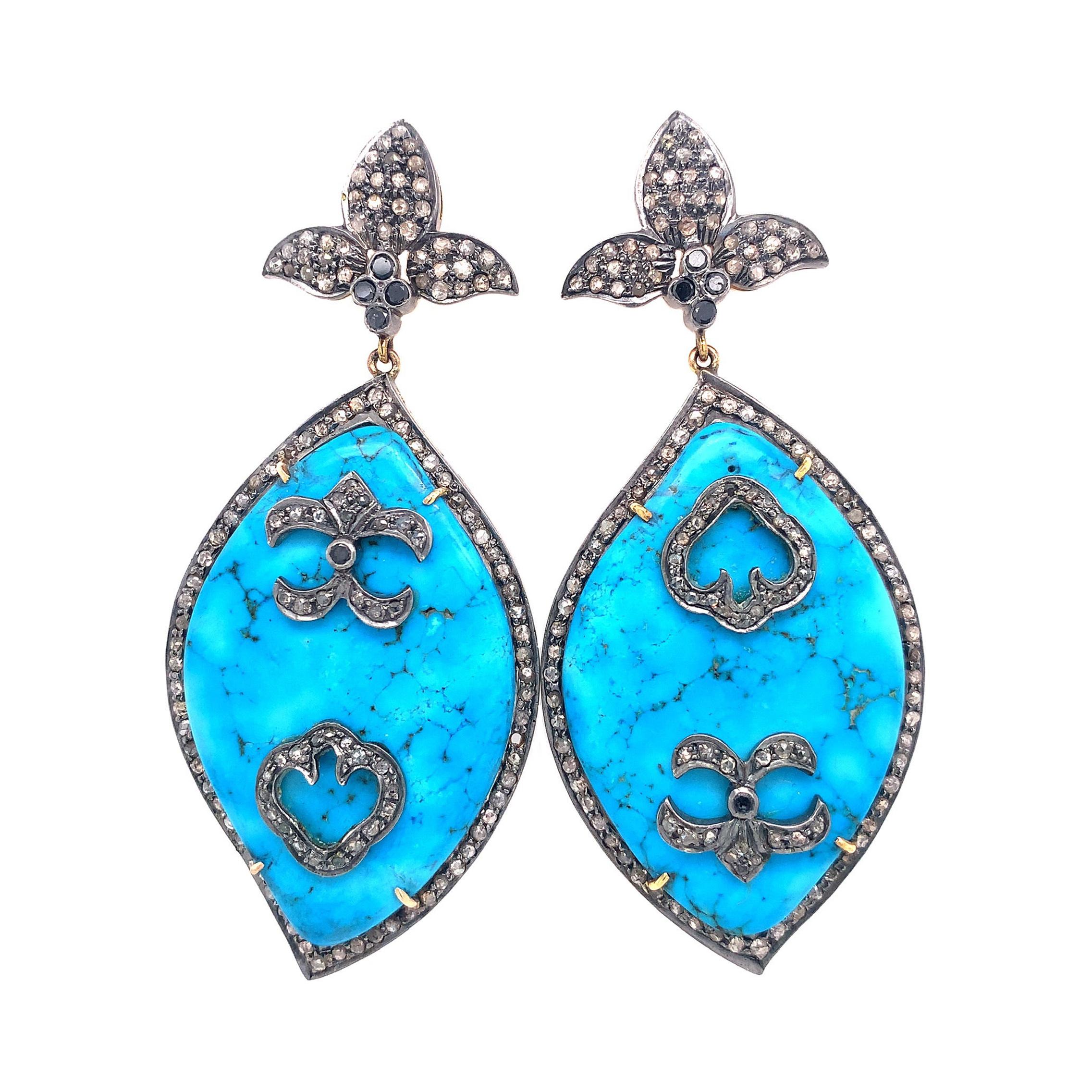 Lucea New York Turquoise and Icy Diamond Statement Earring For Sale
