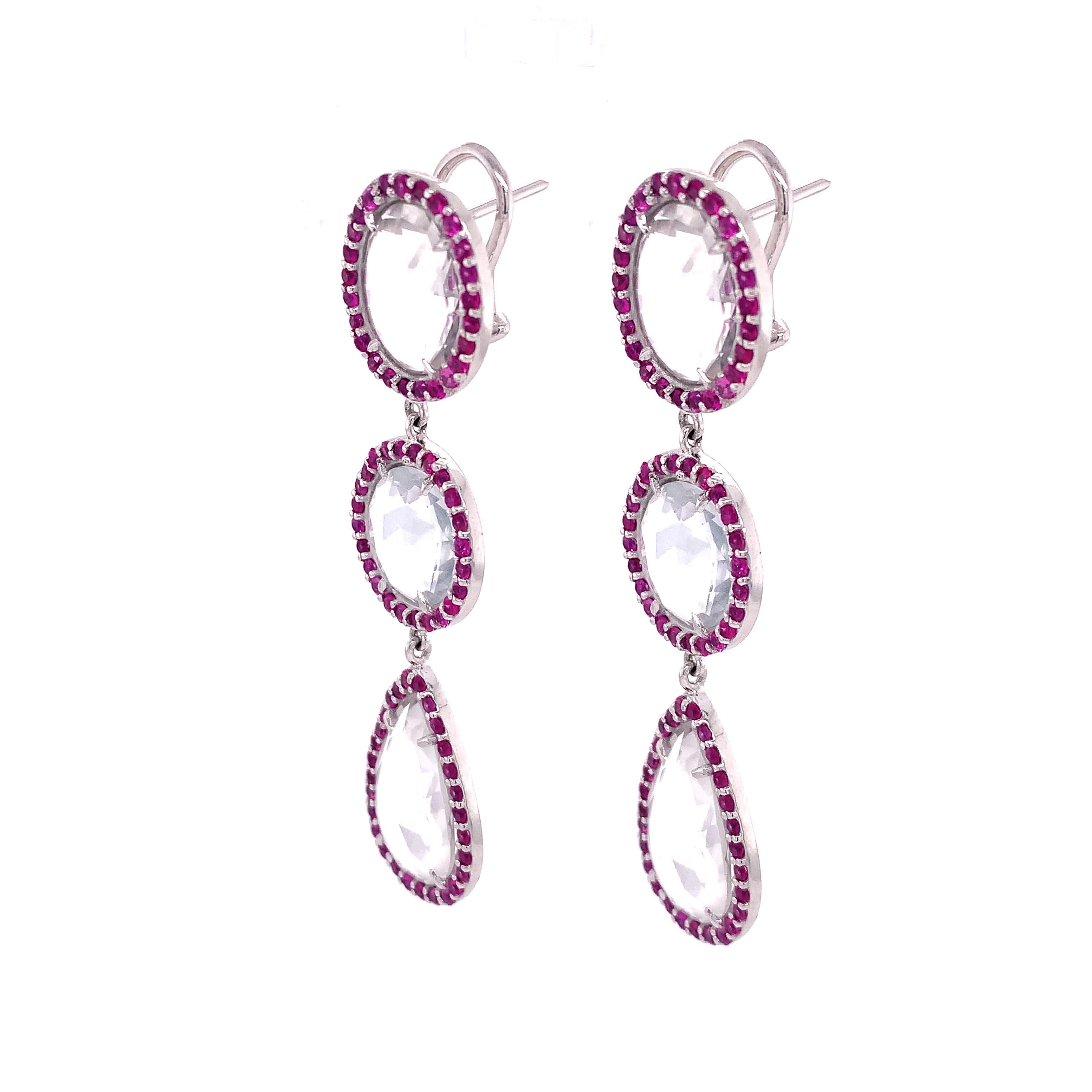 Contemporary Lucea New York White Topaz and Pink Sapphire Drop Earrings For Sale