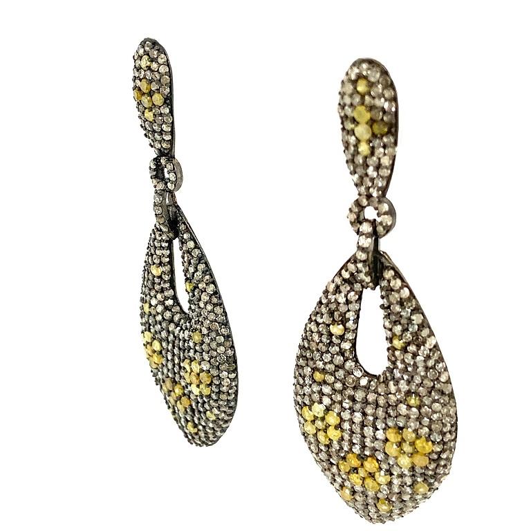 Round Cut Lucea New York Yellow and Rustic Diamonds Earrings For Sale