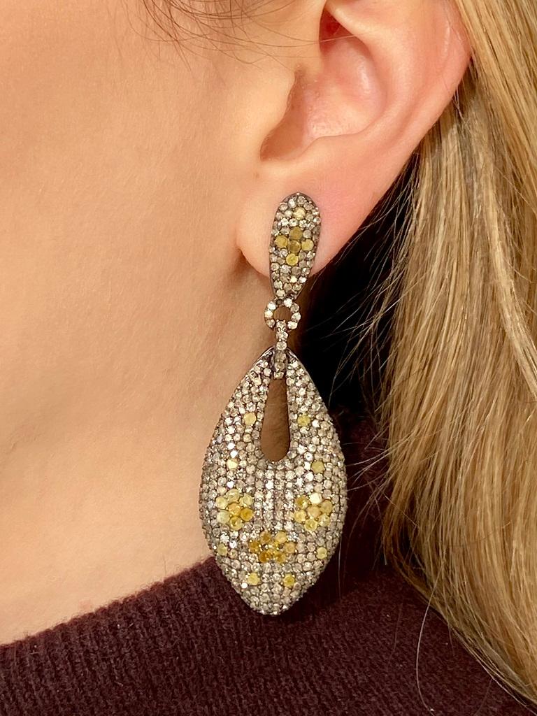 Women's Lucea New York Yellow and Rustic Diamonds Earrings For Sale