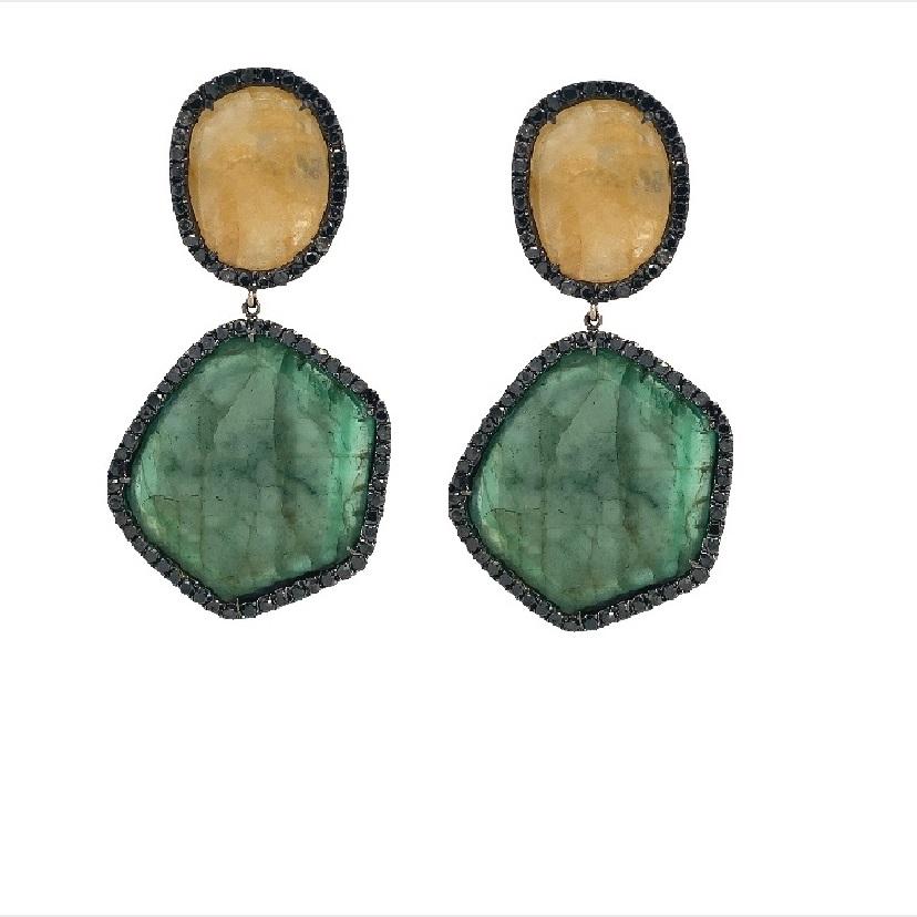 Lucea New York, boucles d'oreilles saphir jaune, émeraude et diamant Pour femmes en vente