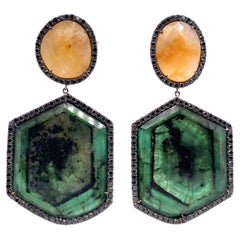 Lucea New York Yellow Sapphire, Slice Emerald and Black Diamond Earrings