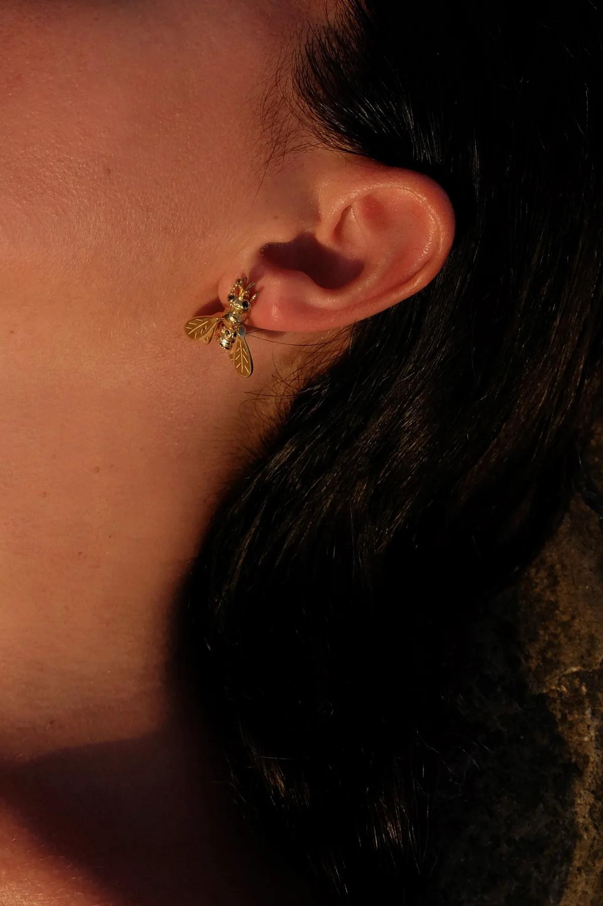 Lucedeimieiocchi Boucles d'oreilles abeilles en argent plaqué or NWOT Unisexe en vente