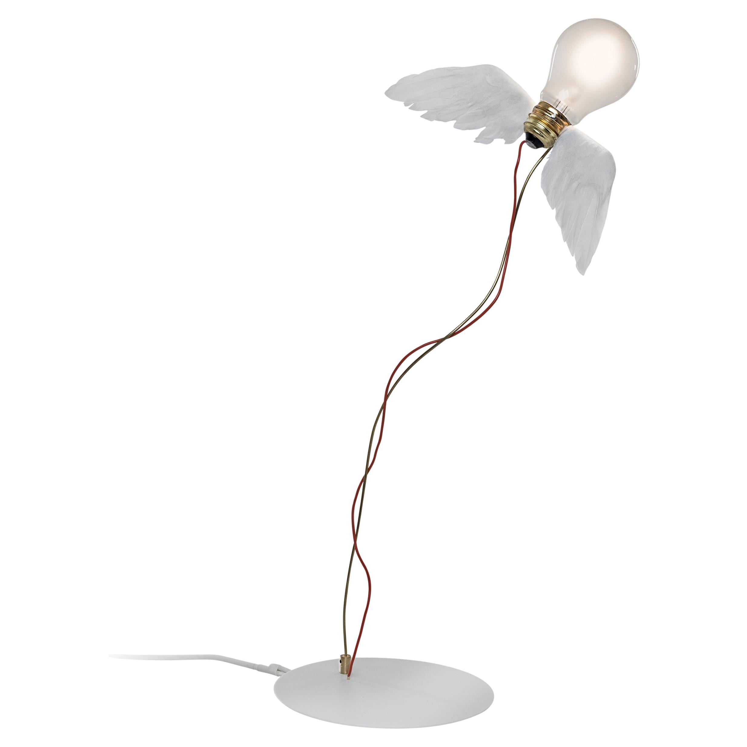 Lucellino Touch Table Lamp by Ingo Maurer, Brass & Feathers
