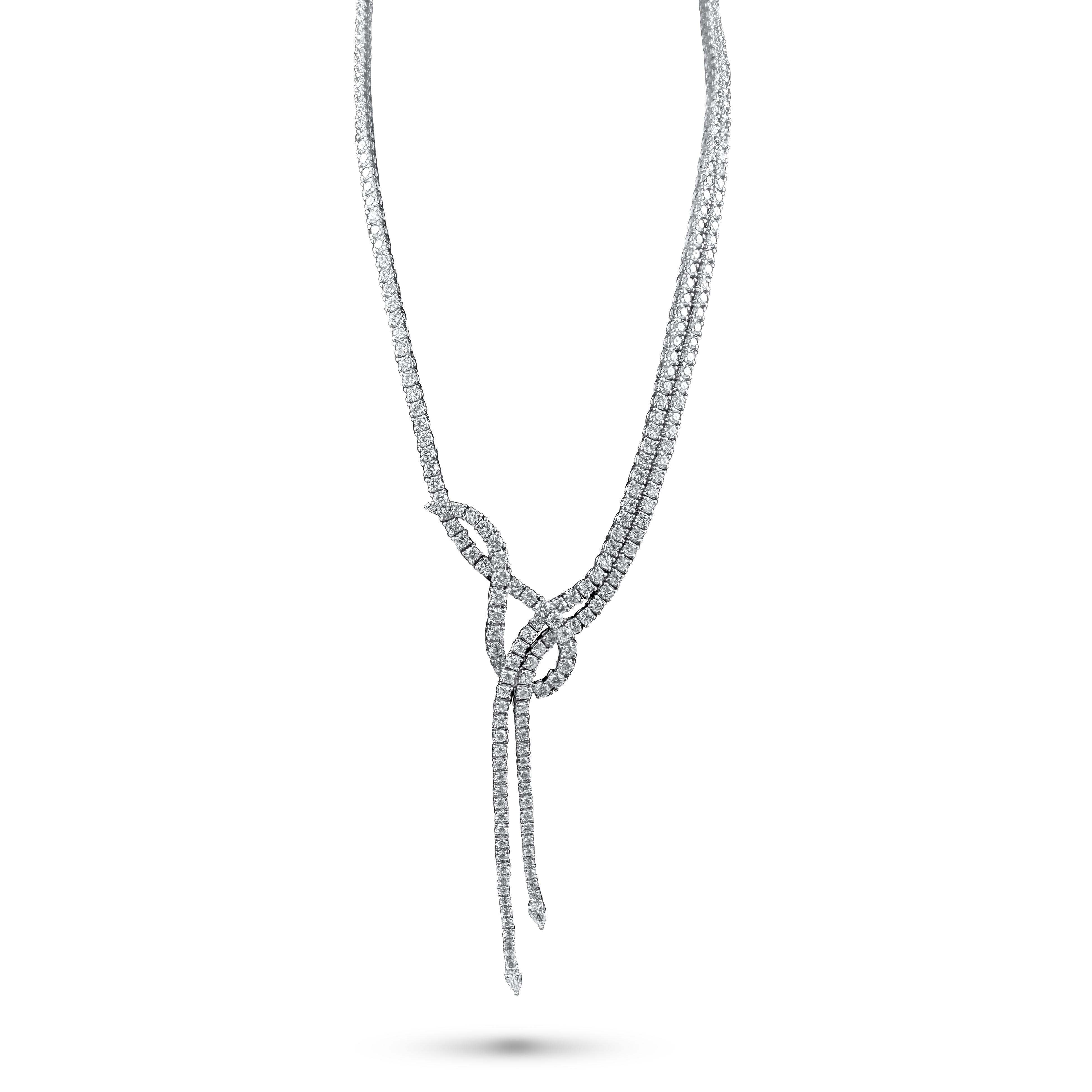 Lucente Duett-Diamantenhalskette aus 18 Karat Weißgold, 15,51 Karat, in Italien hergestellt für Damen oder Herren im Angebot