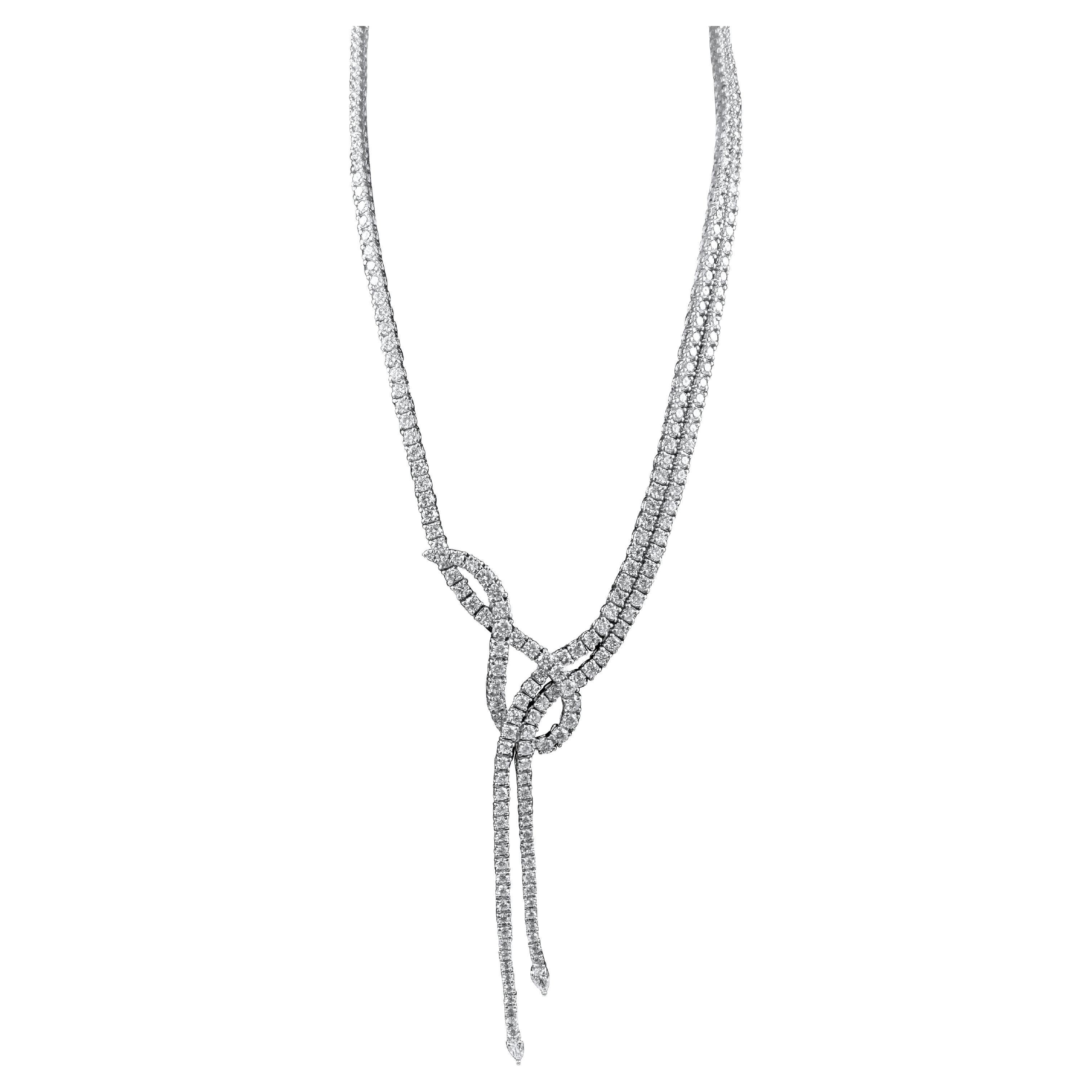 Lucente Duett-Diamantenhalskette aus 18 Karat Weißgold, 15,51 Karat, in Italien hergestellt im Angebot