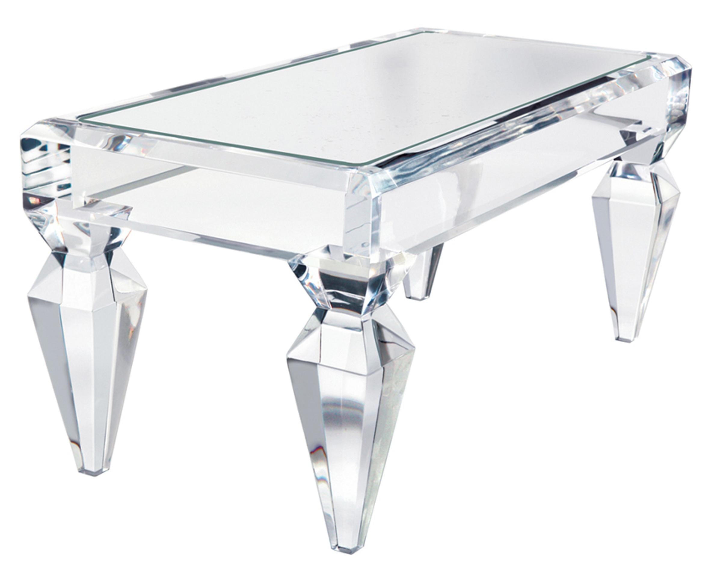 American Lucere Lucite Table With Mirrored Drawer By Craig Van Den Brulle For Sale