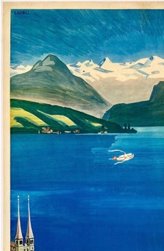 LUCERNE AND ITS LOVELY LAKE - SWITZERLAND Original Vintage Travel Tourism Poster