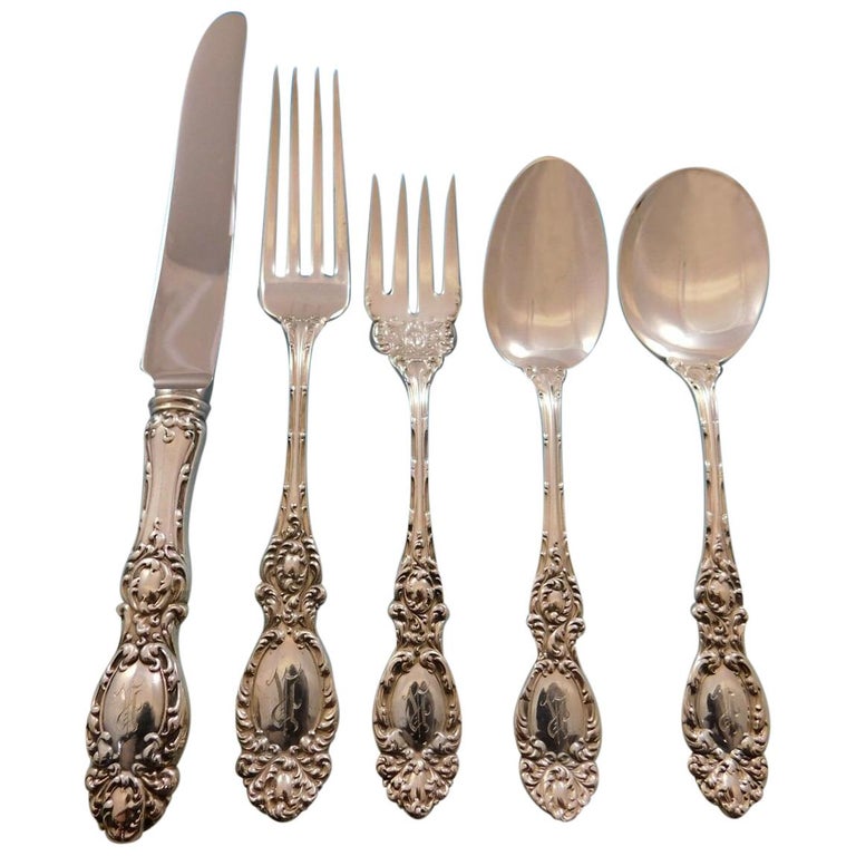 Lucerne by Wallace Sterling Silver Flatware Set Service 47 Pieces R Monogram For Sale