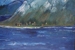 Mid Century Fjord in Norway Landscape by Lucette Barth Impressionist Blues