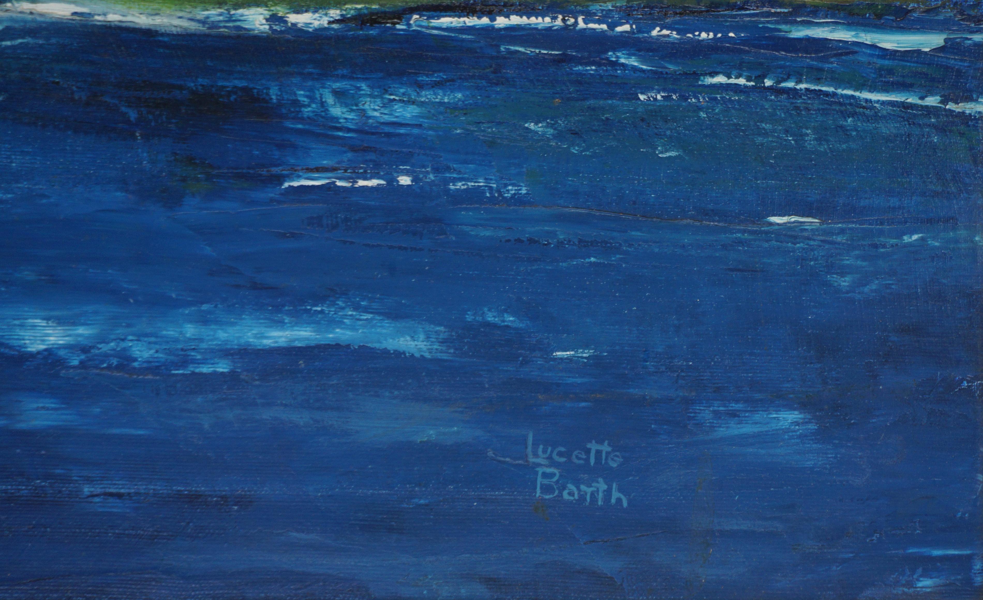 Mid Century Fiordo en Noruega Paisaje de Lucette Barth Impresionista Blues en venta 3
