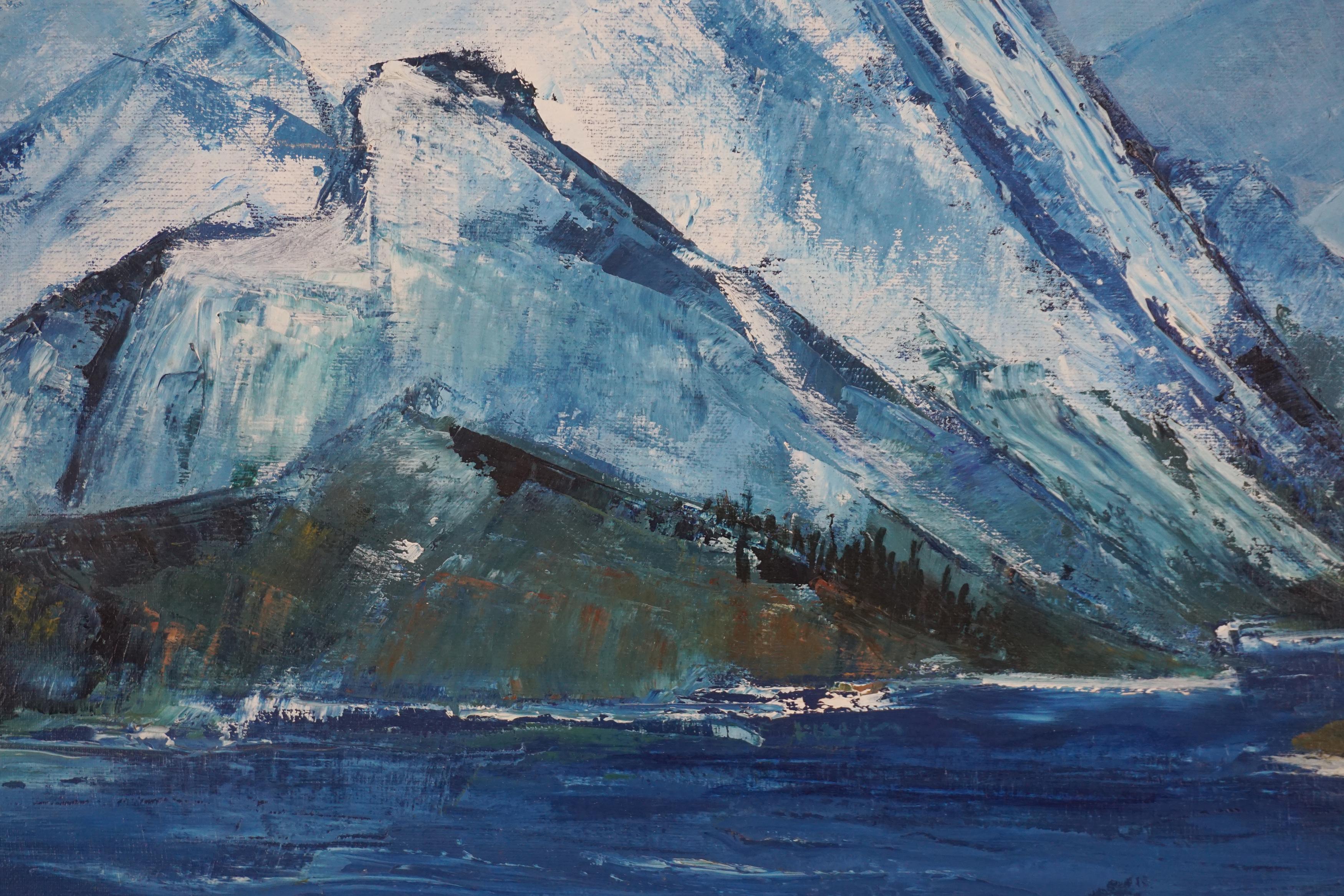 Mid Century Fiordo en Noruega Paisaje de Lucette Barth Impresionista Blues en venta 4