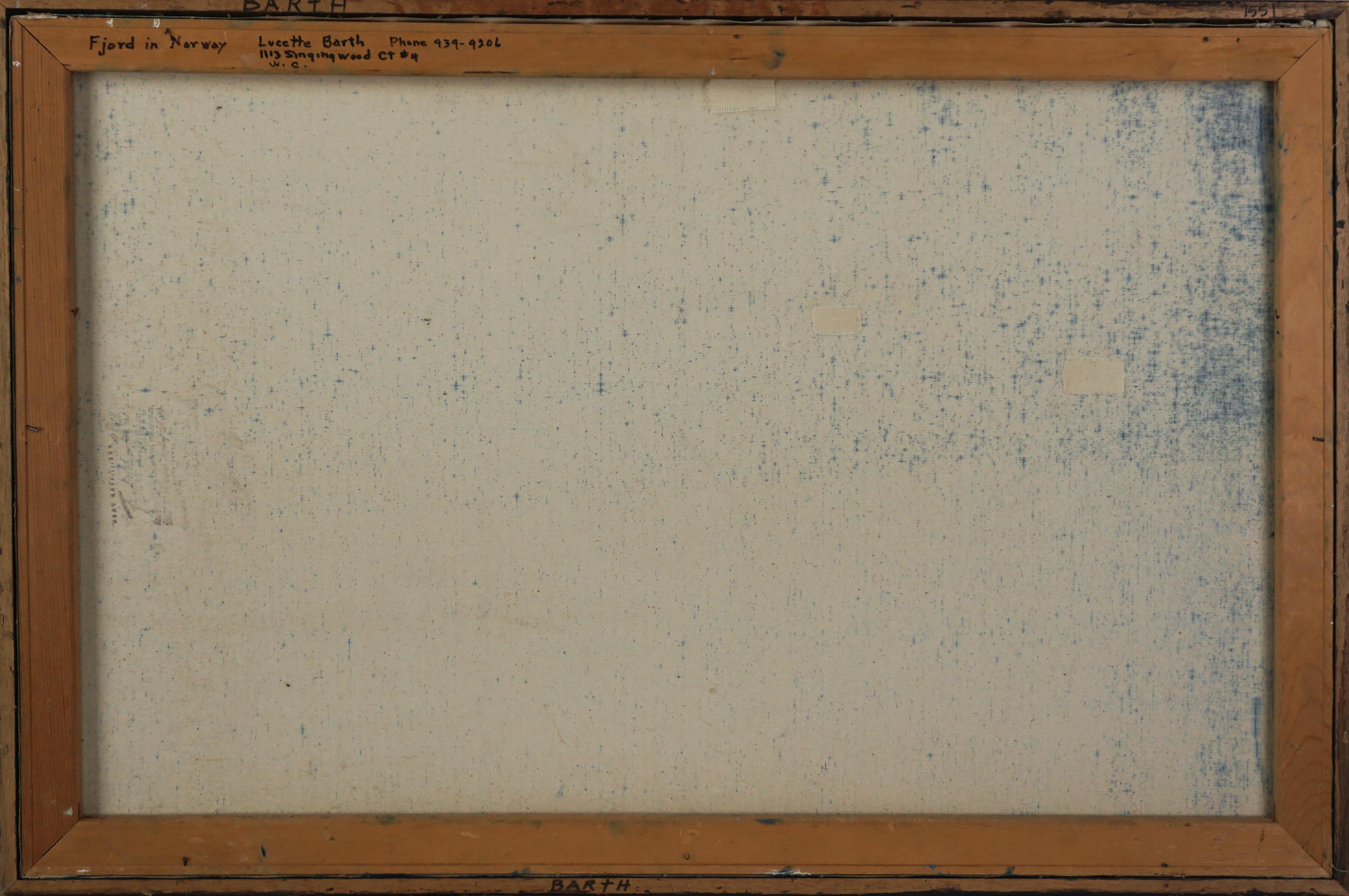 Mid Century Fiordo en Noruega Paisaje de Lucette Barth Impresionista Blues en venta 5