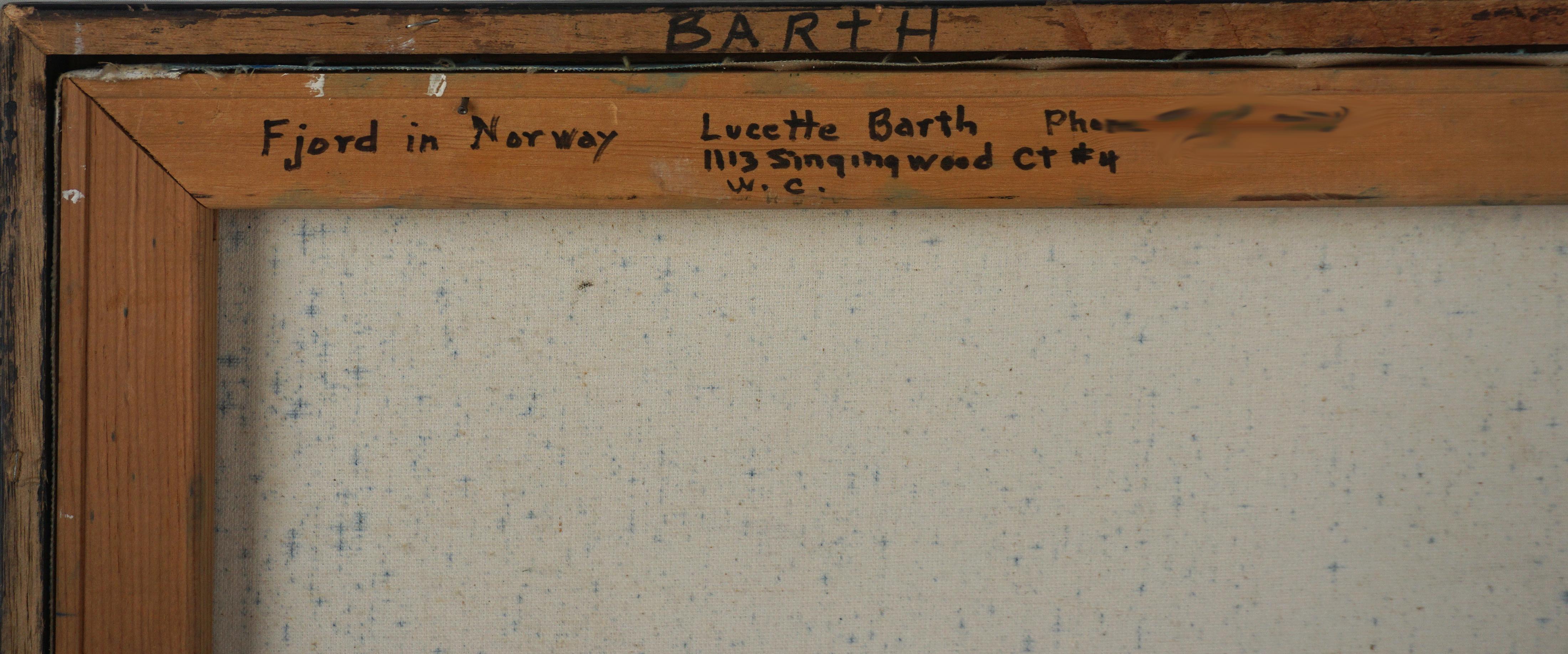 Mid Century Fiordo en Noruega Paisaje de Lucette Barth Impresionista Blues en venta 6