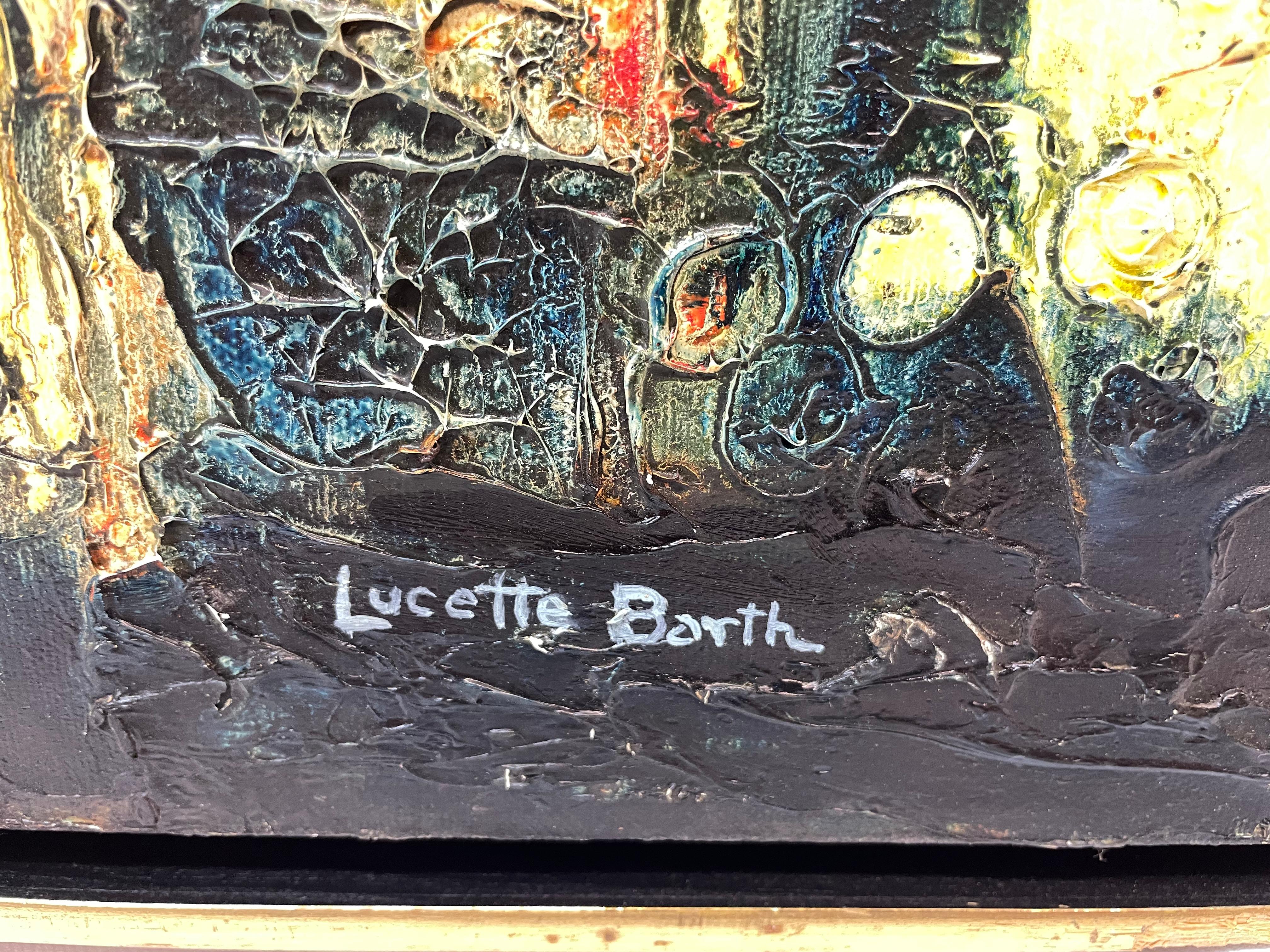 New York à la nuit - Beige Landscape Painting par Lucette Barth