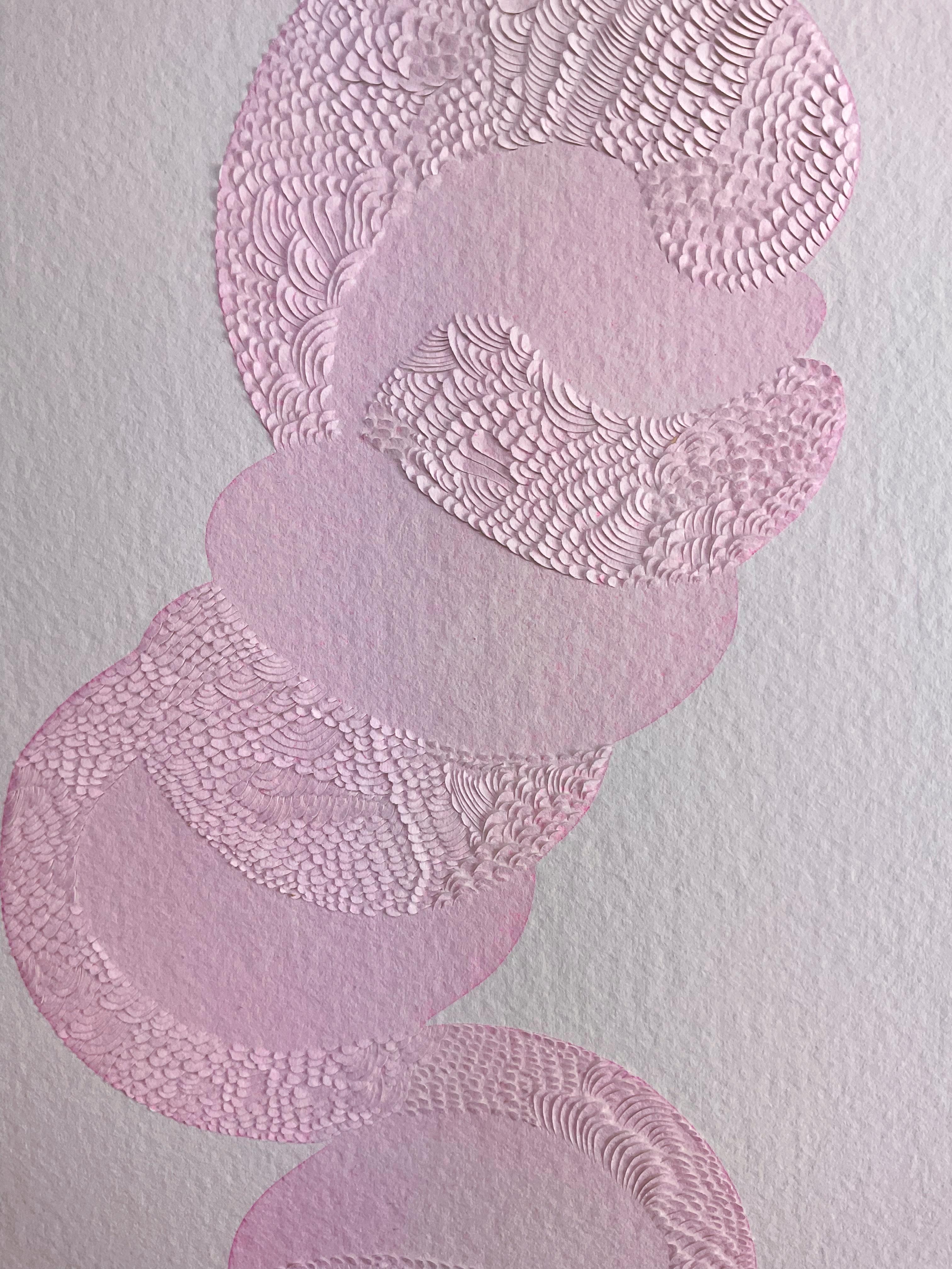 Knife Drawing VII -  Beautiful Textured Painting with Stunning Detail (Pink) - Gray Abstract Drawing by Lucha Rodriguez