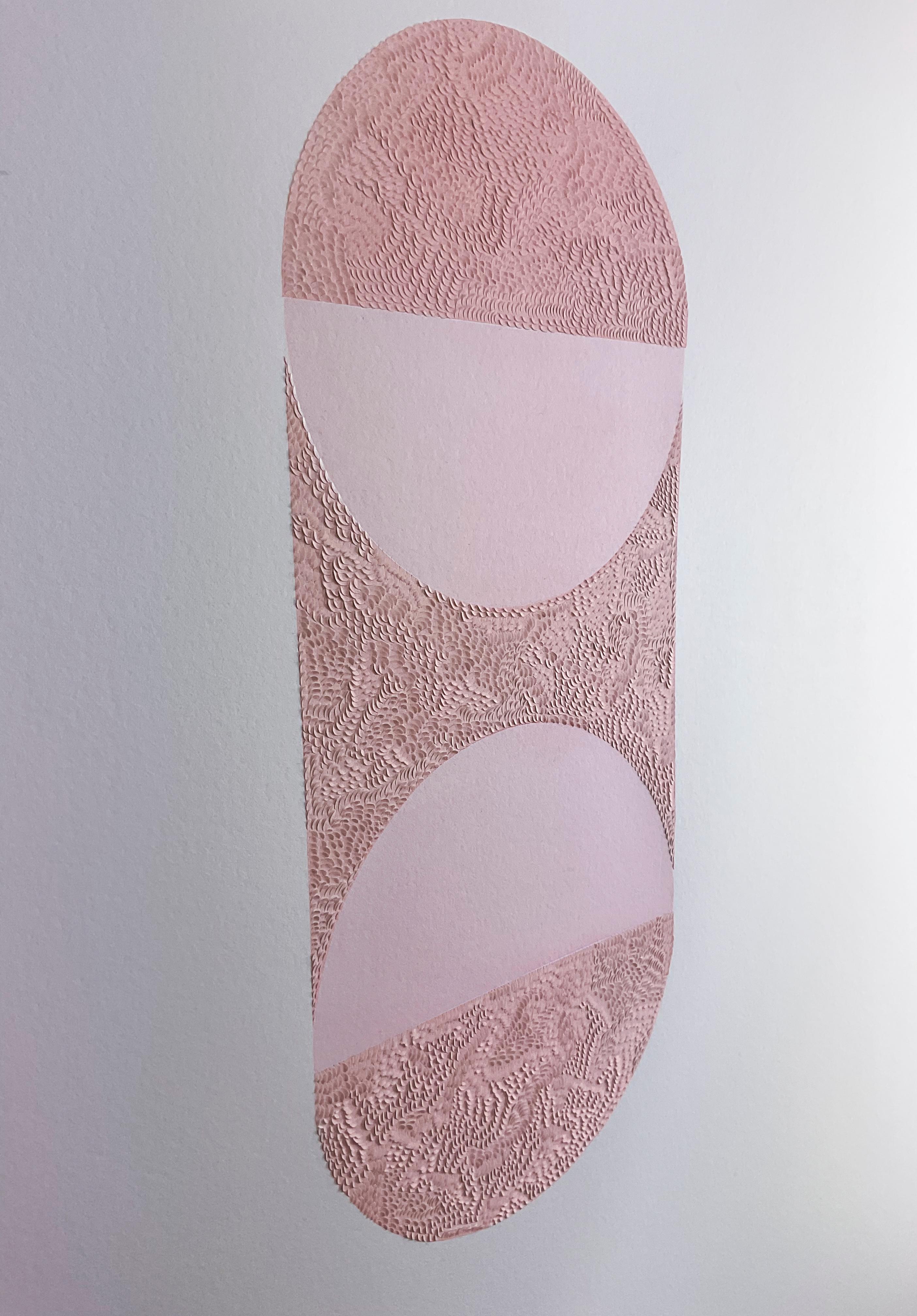 Knife Drawing XXIV - Manipulated Textured Paper with Stunning Detail (Pink) - Gray Abstract Drawing by Lucha Rodriguez