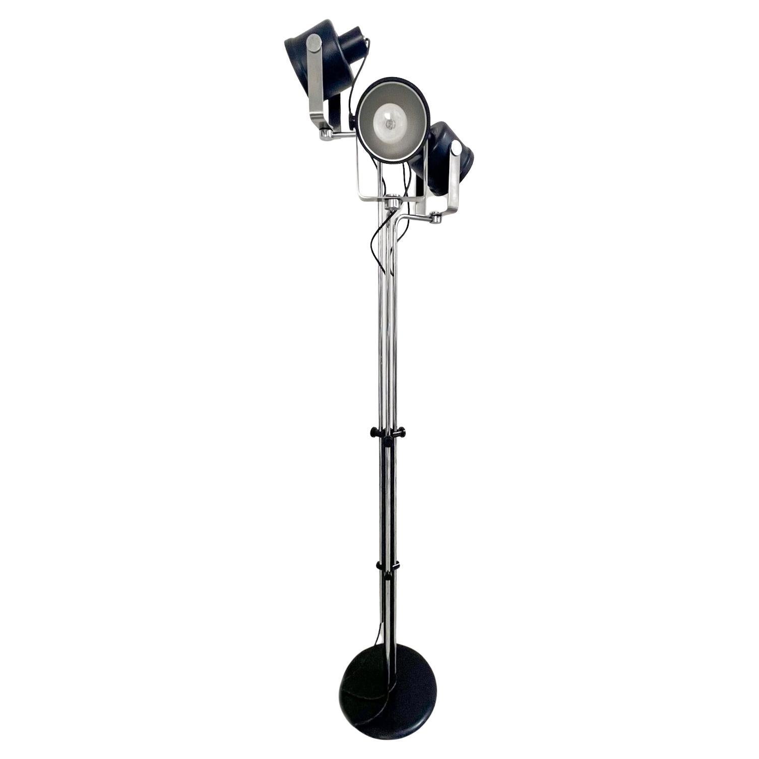 Luci Milano P433 Floor Lamp chromed Metal, Three Lights, Adjustable, Mid-Century