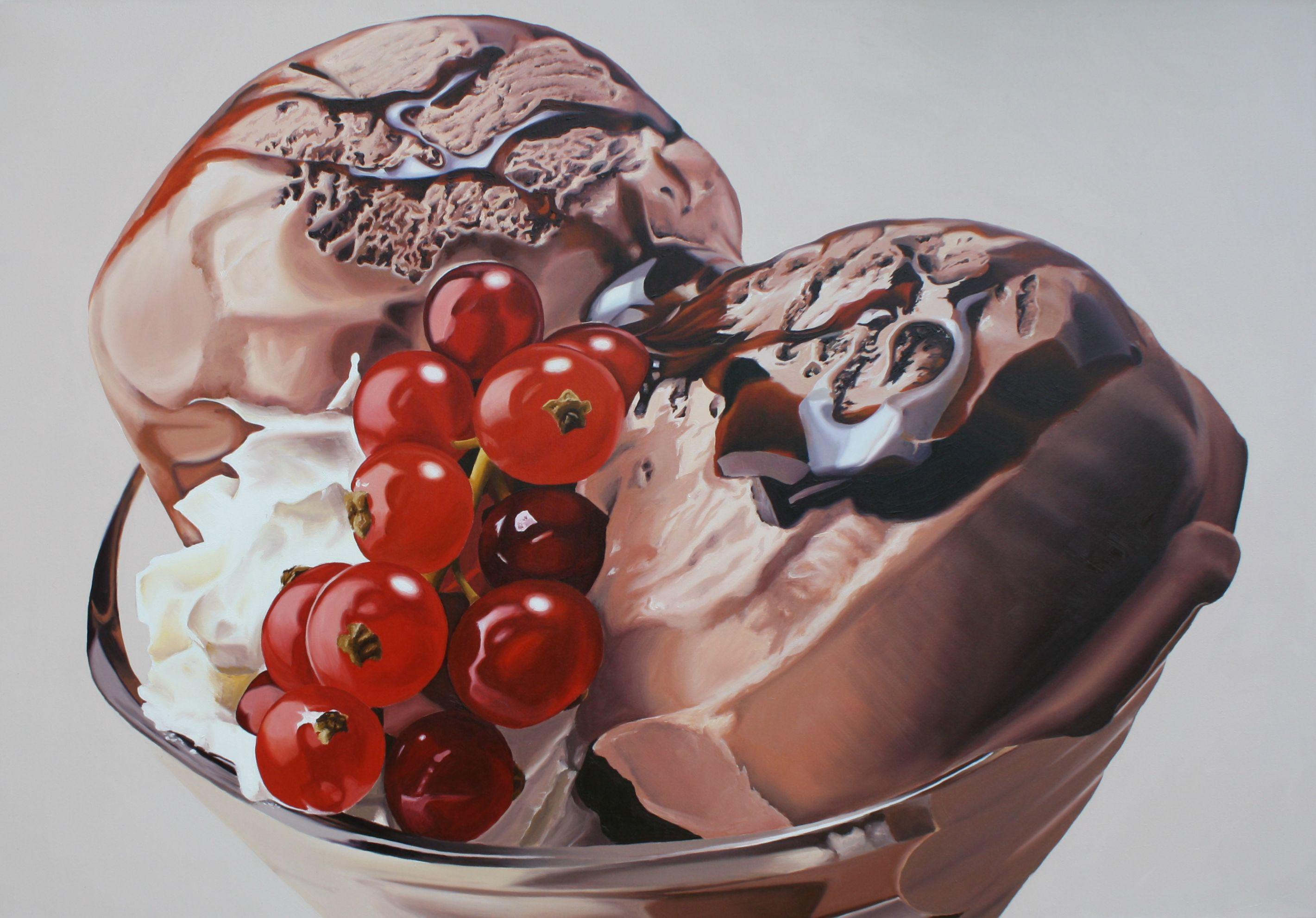 I love this painting for its wonderful reflections of light, the transparencies of the currants, and the vibrant shades of red. This painting is on a gallery wrapped canvas with finished edges.   :: Painting :: Photorealism :: This piece comes with