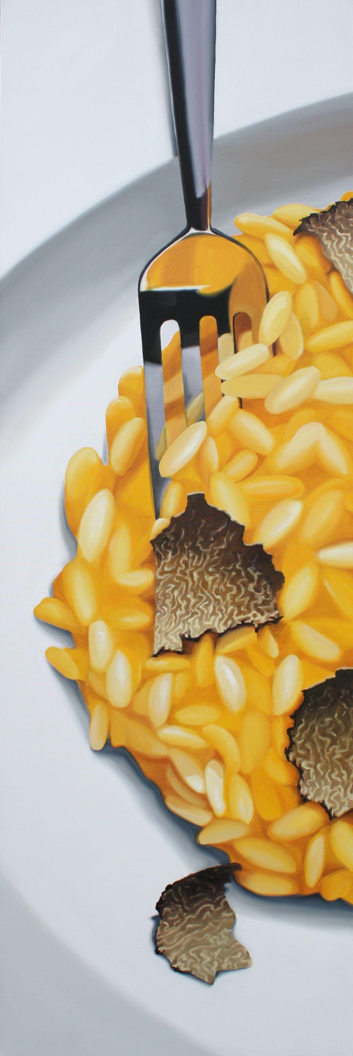 This painting was inspired by my grandfather.  He was born in Milano and is a very good cook, especially of risotto Milanese with saffron and truffles!! Whenever he cooks this marvel, on Sundays, there was a discussion in my family about the butter: