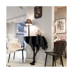 Lucia, Black Ostrich Wall Console with Lamp, Made in France