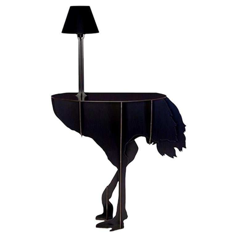 Lucia, Black Ostrich Wall Console with Lamp, Made in France For Sale