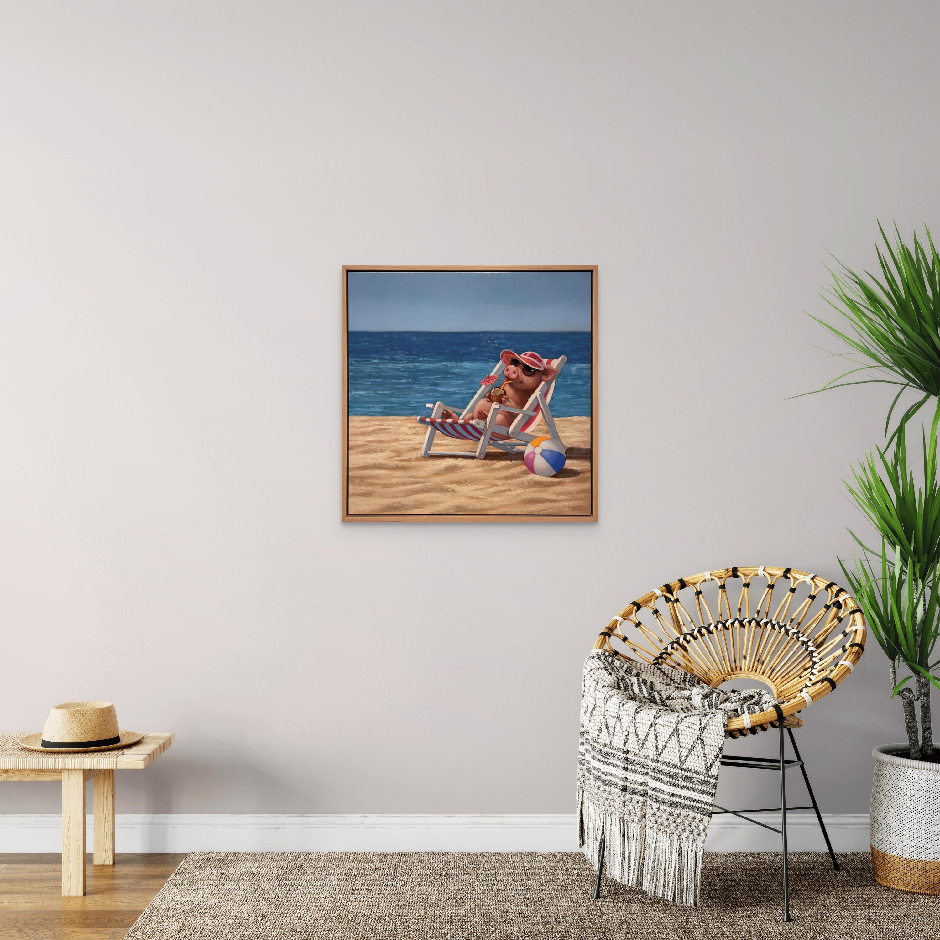 « Hello Sunshine », peinture à l'huile fantaisiste représentant une scène de plage 2