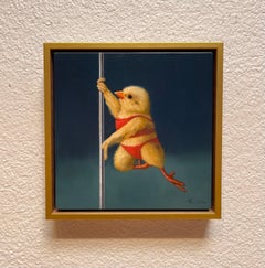 "Pole Chick - Tinker Bell" - Whimsical Oil Painting of a Chick