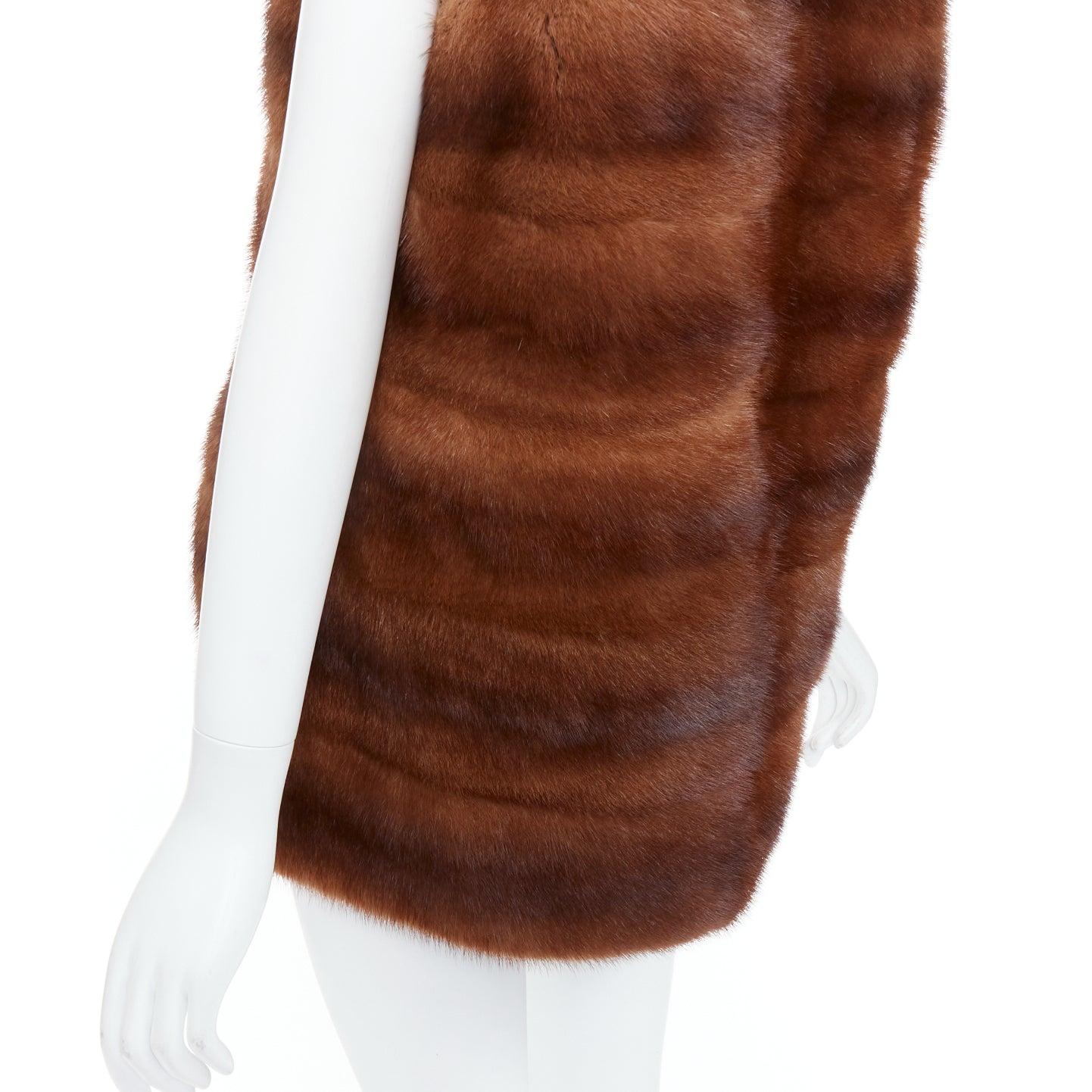 LUCIA PIERI brown real fur hooded patchwork tiered sleeveless vest For Sale 3