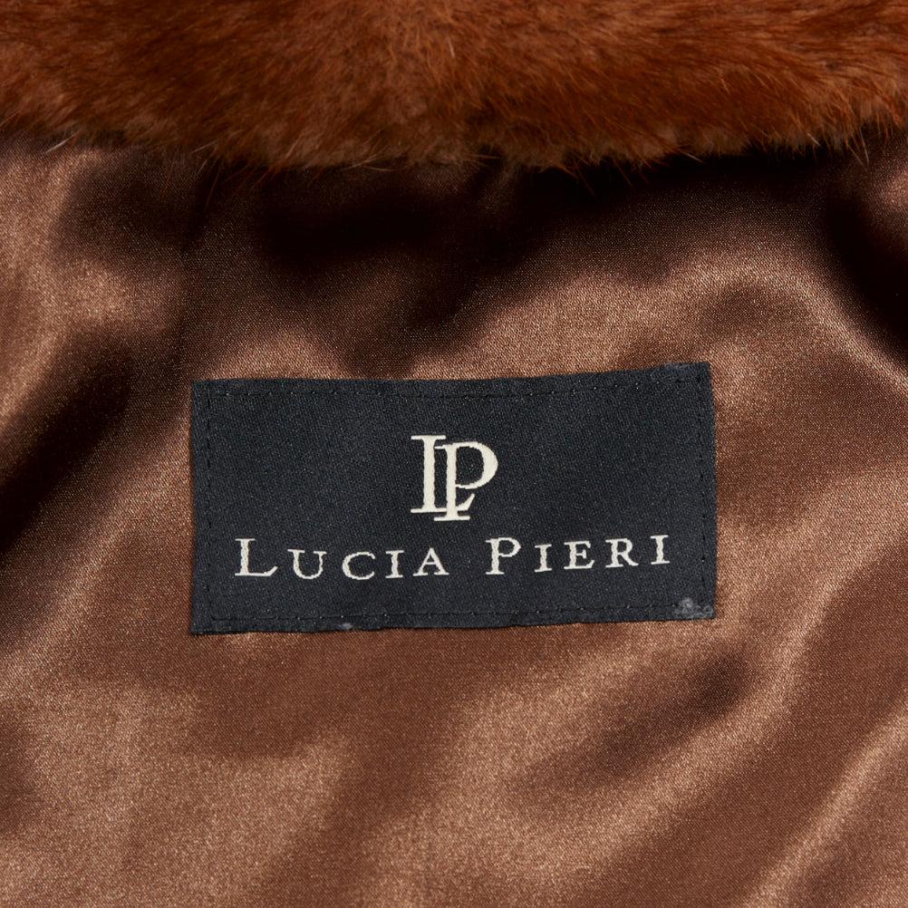 LUCIA PIERI brown real fur hooded patchwork tiered sleeveless vest For Sale 4