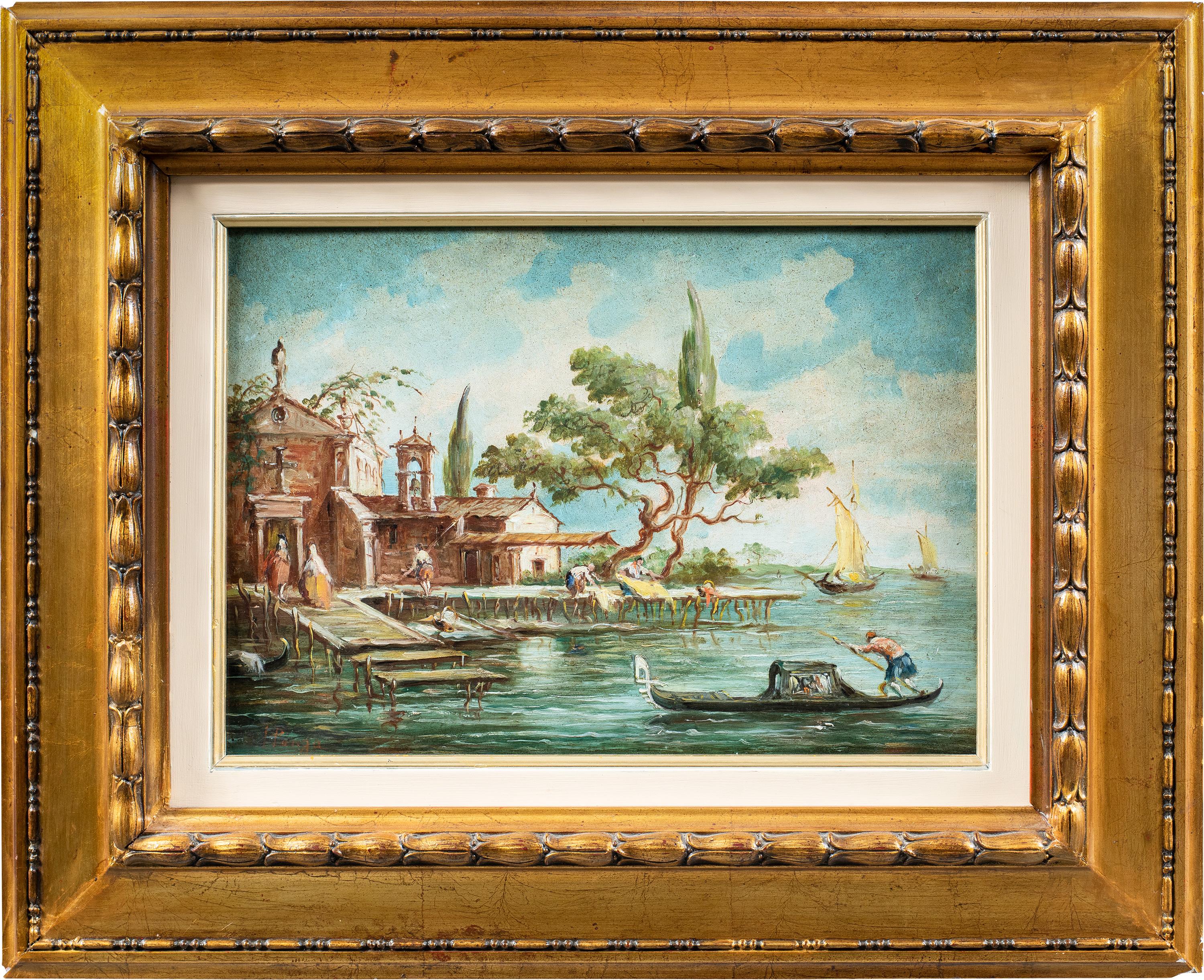 Lucia Ponga (Venecia) - Pareja de cuadros de paisajes del siglo XIX - Vista de Venecia en venta 2