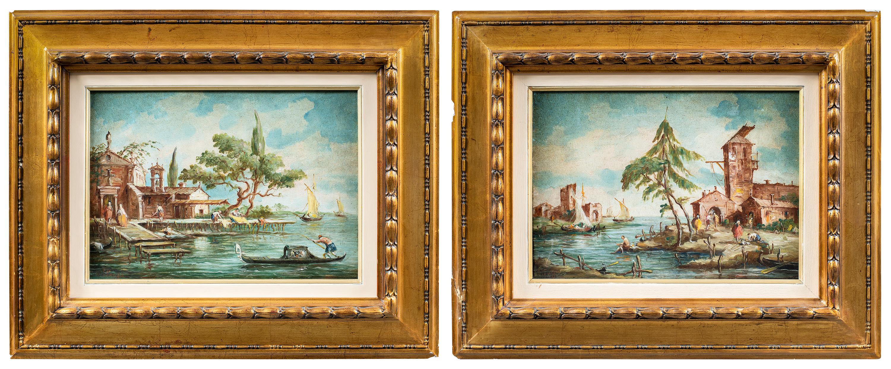 Lucia Ponga (Venezia) - Coppia di dipinti di paesaggio del XIX secolo - Veduta di Venezia